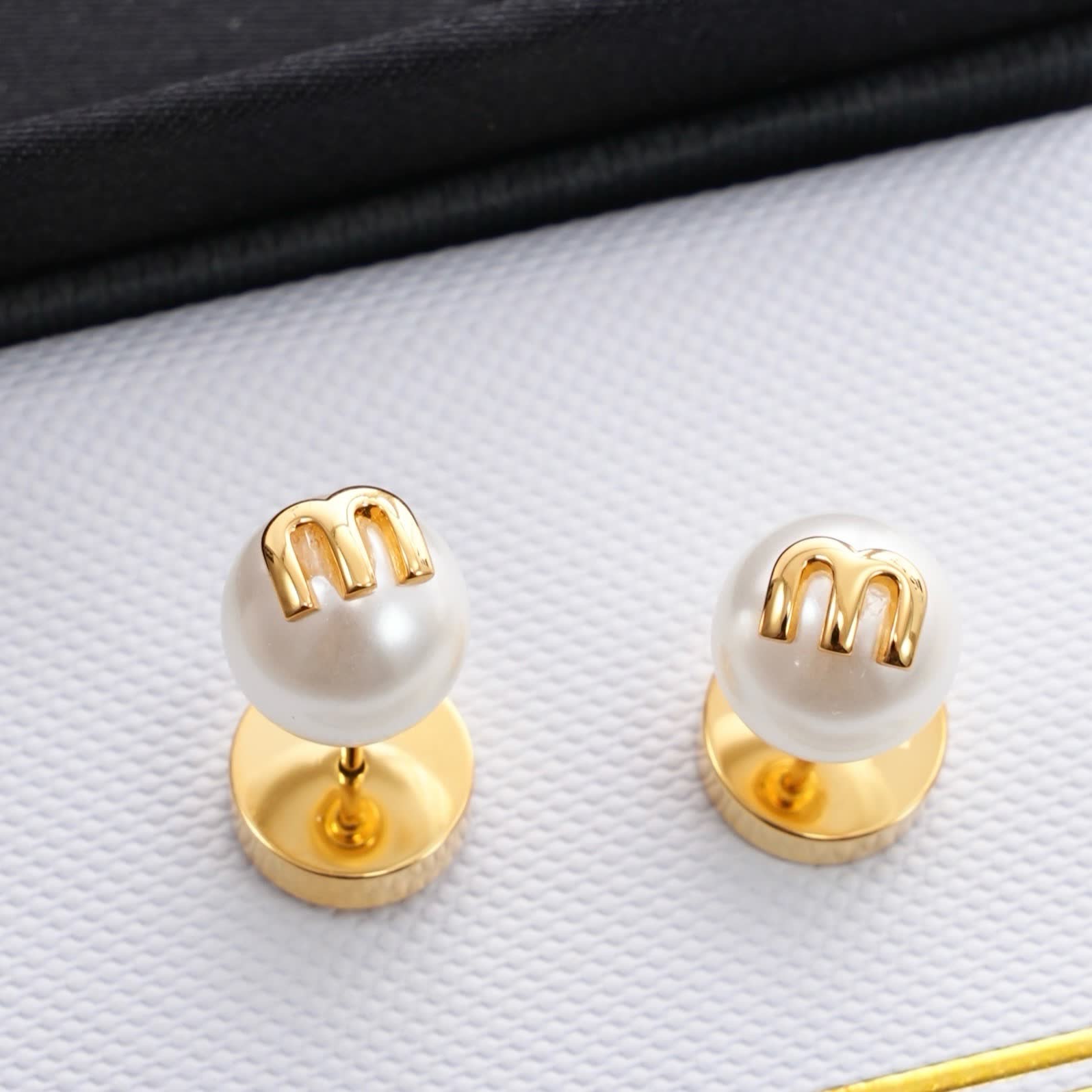 Miu Miu Gold Tone Pearl Stud Earrings